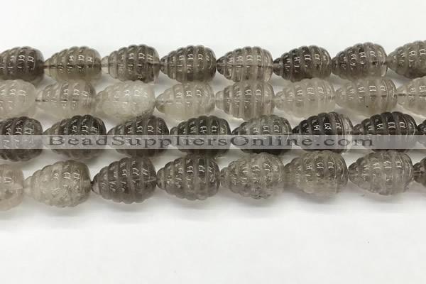 CFG1515 15.5 inches 15*20mm carved teardrop smoky quartz beads