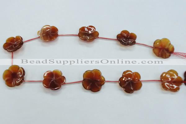 CFG19 15.5 inches 24mm carved flower natural red agate beads