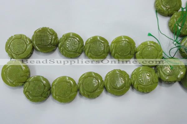 CFG203 15.5 inches 31mm carved coin Korean jade gemstone beads