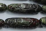 CFG210 15.5 inches 12*40mm carved rice dragon blood jasper beads