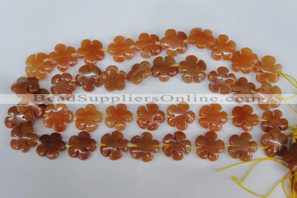 CFG216 15.5 inches 20mm carved flower red aventurine beads