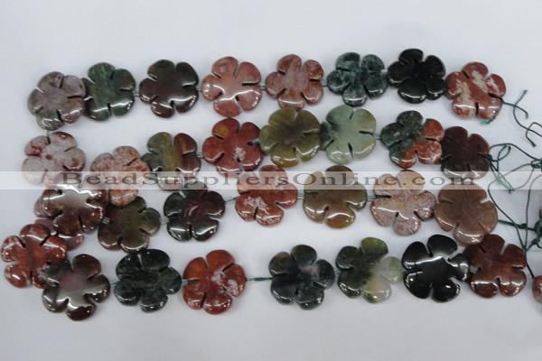 CFG220 15.5 inches 24mm carved flower Indian agate beads