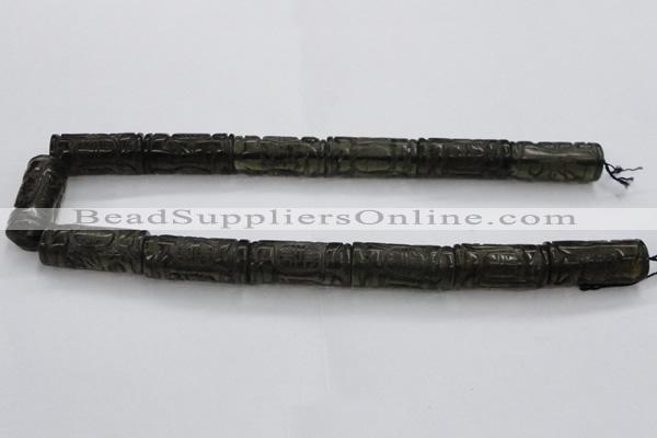 CFG223 15.5 inches 14*31mm carved column smoky quartz beads