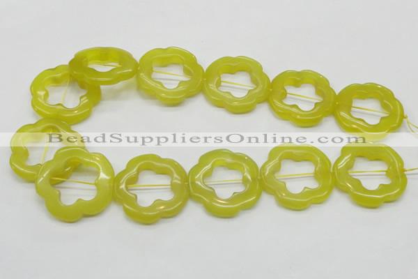 CFG38 15.5 inches 35mm carved flower lemon jade gemstone beads