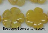 CFG458 15.5 inches 24mm carved flower yellow jade beads