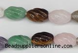 CFG52 15.5 inches 10*16mm carved rice mixed gemstone beads