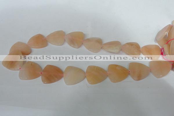 CFG526 15.5 inches 25*25mm carved triangle pink aventurine beads