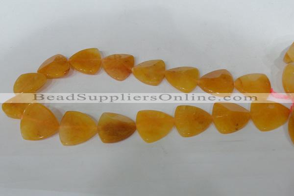 CFG527 15.5 inches 25*25mm carved triangle yellow aventurine beads