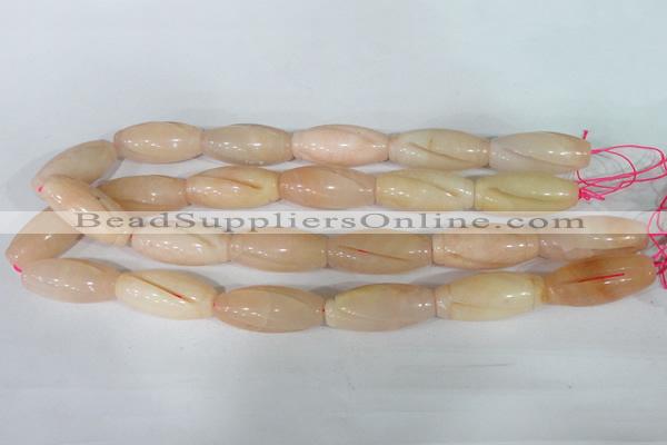 CFG555 15.5 inches 15*35mm carved rice pink aventurine beads