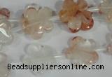 CFG657 15.5 inches 15mm carved flower pink quartz beads