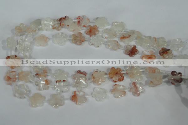 CFG657 15.5 inches 15mm carved flower pink quartz beads