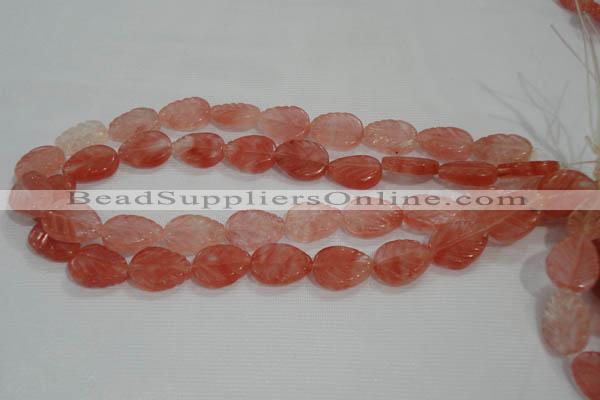 CFG819 12.5 inches 15*20mm carved leaf cherry quartz beads wholesale