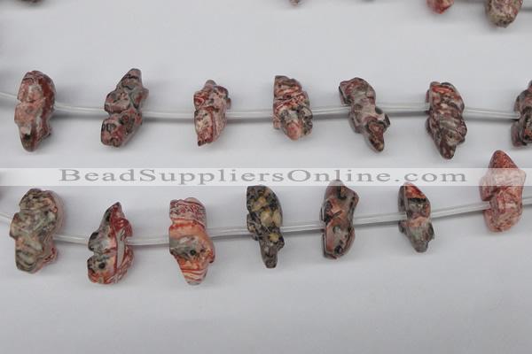 CFG863 Top-drilled 12*18mm carved animal red zebra jasper beads