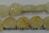 CFG882 15.5 inches 14mm carved flower yellow jade gemstone beads