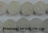 CFG885 15.5 inches 14mm carved flower white jade gemstone beads