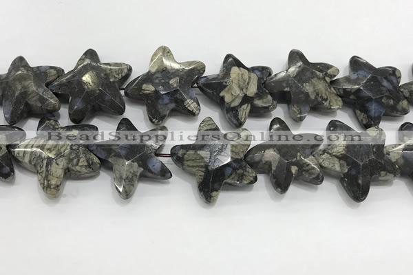 CFG985 15.5 inches 33*33mm carved star grey opal gemstone beads