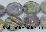 CFJ01 15.5 inches 20mm flat round natural purple flower stone beads