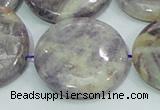 CFJ03 15.5 inches 30mm flat round natural purple flower stone beads