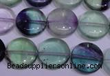 CFL1062 15 inches 12mm flat round natural fluorite gemstone beads