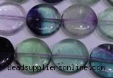 CFL1064 15 inches 16mm flat round natural fluorite gemstone beads