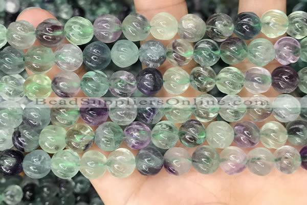 CLF1167 15.5 inches 8mm carved round fluorite gemstone beads