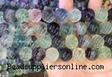 CLF1169 15.5 inches 12mm carved round fluorite gemstone beads