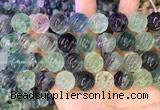 CLF1170 15.5 inches 14mm carved round fluorite gemstone beads