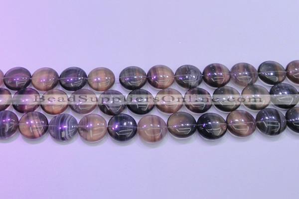 CFL1336 15.5 inches 18mm flat round purple fluorite gemstone beads