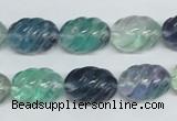 CFL306 15.5 inches 12*16mm carved rice natural fluorite beads