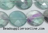 CFL320 15.5 inches 20mm faceted coin natural fluorite beads