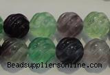 CFL458 15.5 inches 14mm carved round natural fluorite beads