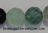 CFL461 15.5 inches 20mm carved round natural fluorite beads