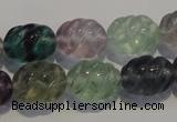 CFL476 15.5 inches 12*16mm carved rice natural fluorite beads