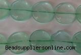 CFL864 15.5 inches 15mm flat round green fluorite gemstone beads