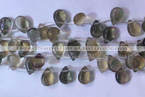 CFL963 Top drilled 10*14mm flat teardrop natural fluorite beads