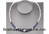 CFN101 potato white freshwater pearl & amethyst necklace, 16 - 24 inches