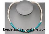 CFN105 potato white freshwater pearl & turquoise necklace, 16 - 24 inches