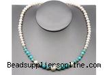 CFN106 potato white freshwater pearl & blue sea sediment jasper necklace, 16 - 24 inches