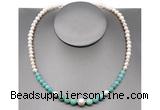 CFN107 potato white freshwater pearl & amazonite necklace, 16 - 24 inches