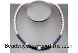 CFN109 potato white freshwater pearl & lapis lazuli necklace, 16 - 24 inches