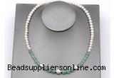 CFN111 potato white freshwater pearl & green aventurine necklace, 16 - 24 inches