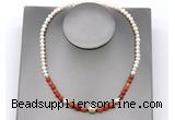 CFN114 potato white freshwater pearl & fire agate necklace, 16 - 24 inches