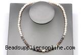 CFN115 potato white freshwater pearl & botswana agate necklace, 16 - 24 inches