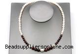 CFN117 potato white freshwater pearl & red tiger eye necklace, 16 - 24 inches