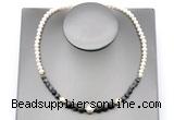 CFN124 potato white freshwater pearl & black labradorite necklace, 16 - 24 inches