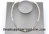 CFN125 potato white freshwater pearl & grey banded agate necklace, 16 - 24 inches