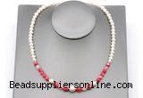 CFN126 potato white freshwater pearl & red banded agate necklace, 16 - 24 inches