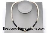 CFN128 potato white freshwater pearl & black agate necklace, 16 - 24 inches