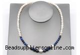 CFN130 potato white freshwater pearl & blue tiger eye necklace, 16 - 24 inches