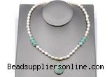 CFN153 baroque white freshwater pearl & amazonite necklace with pendant